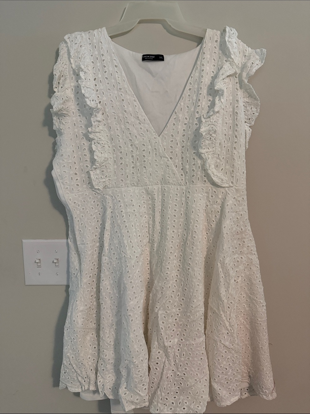 SHEIN White Eyelet Ruffle Mini Dress